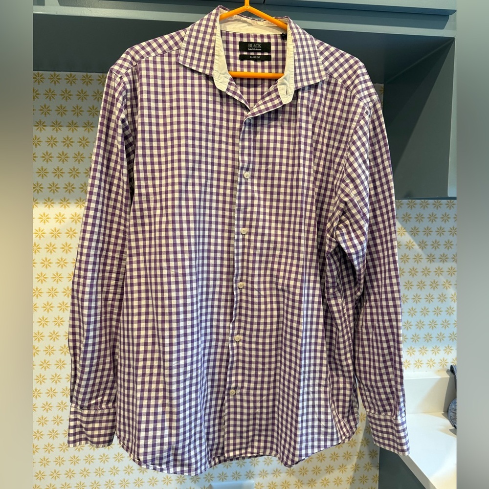 Saks Fifth Avenue Purple and White Checkered Shirt
